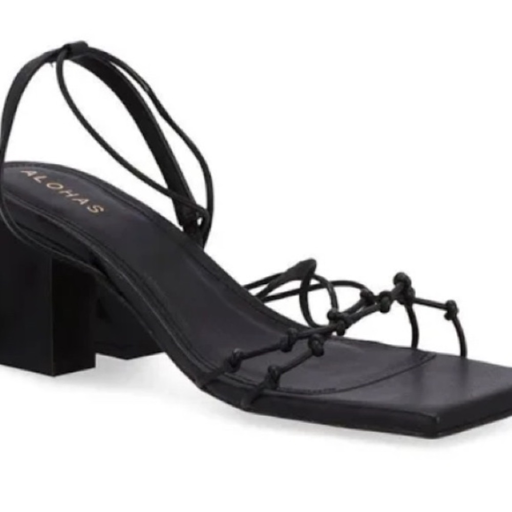 ALOHAS Juniper Black Strappy Block Heel Sandals